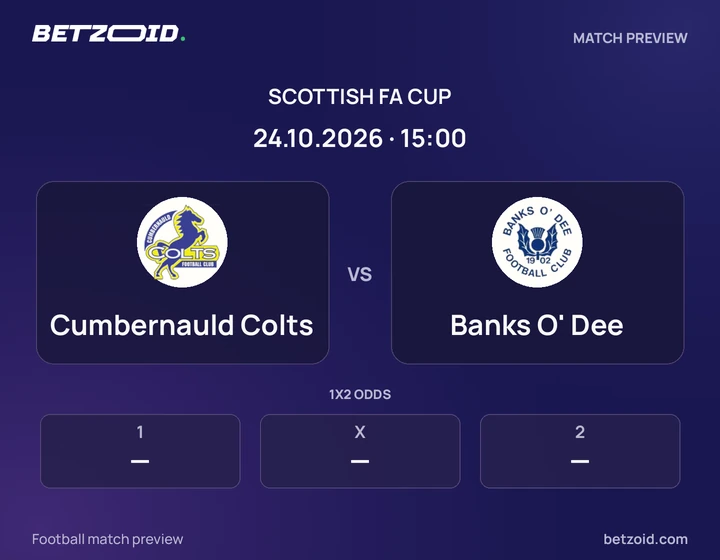 Cumbernauld Colts - Banks O' Dee Cumbernauld Colts vs Banks O' Dee: Scottish FA Cup match preview with team badges and kick-off details.