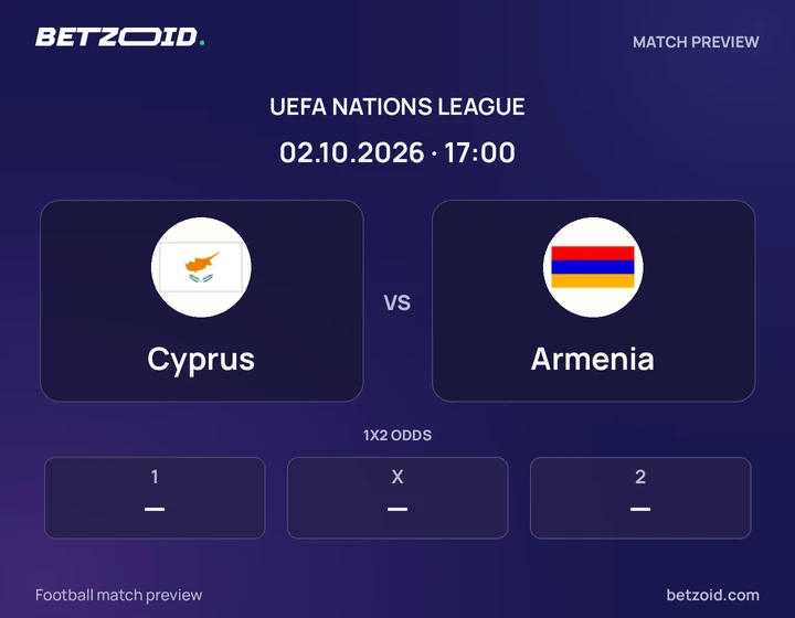 Cyprus vs Armenia: UEFA Nations League match preview with team badges and kick-off details.