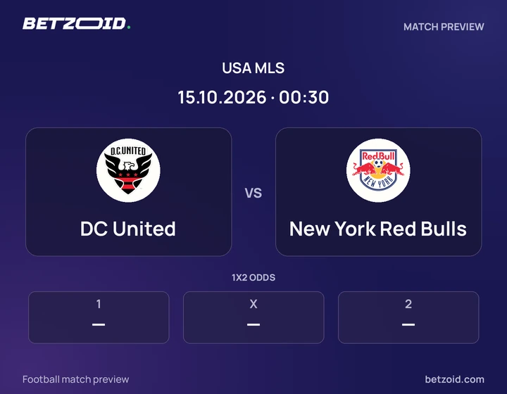 DC United vs New York Red Bulls: USA MLS match preview with team badges and kick-off details.