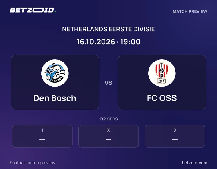 Den Bosch - FC OSS Den Bosch vs FC OSS: Netherlands Eerste Divisie match preview with team badges and kick-off details.