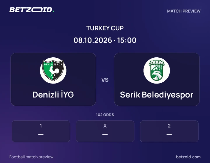 Denizli İYG vs Serik Belediyespor: Turkey Cup match preview with team badges and kick-off details.