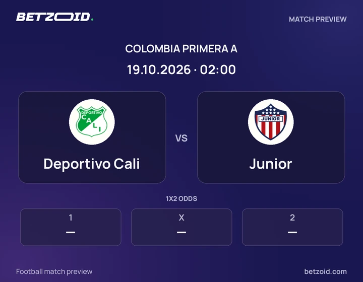 Deportivo Cali - Junior Deportivo Cali vs Junior: Colombia Primera A match preview with team badges and kick-off details.