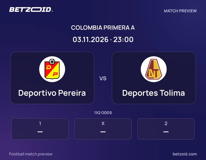 Deportivo Pereira - Deportes Tolima Deportivo Pereira vs Deportes Tolima: Colombia Primera A match preview with team badges and kick-off details.