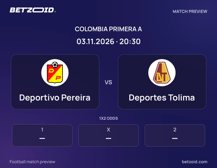 Deportivo Pereira - Deportes Tolima Deportivo Pereira vs Deportes Tolima: Colombia Primera A match preview with team badges and kick-off details.