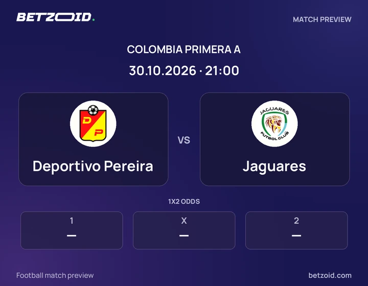 Deportivo Pereira - Jaguares Deportivo Pereira vs Jaguares: Colombia Primera A match preview with team badges and kick-off details.