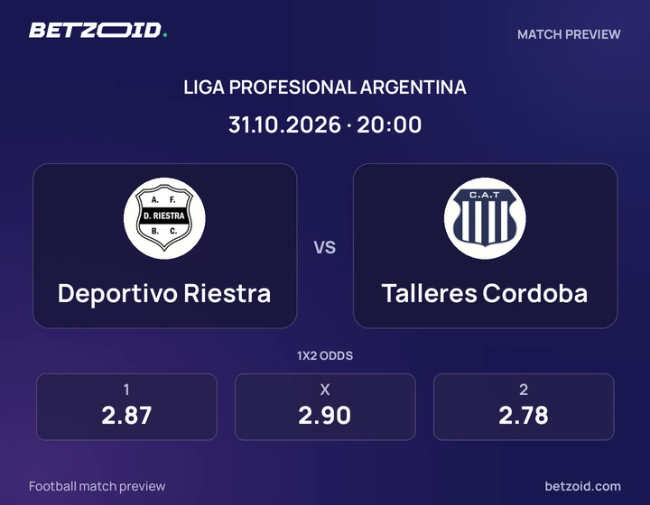 Deportivo Riestra vs. Talleres Cordoba Deportivo Riestra vs. Talleres Cordoba: imagen del partido de Liga Profesional Argentina.