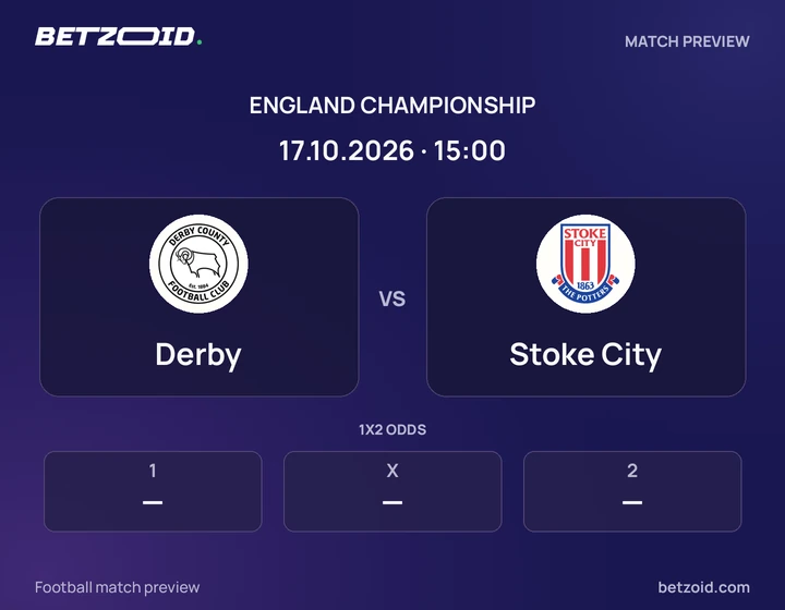 Derby - Stoke City Derby vs Stoke City: England Championship match preview with team badges and kick-off details.