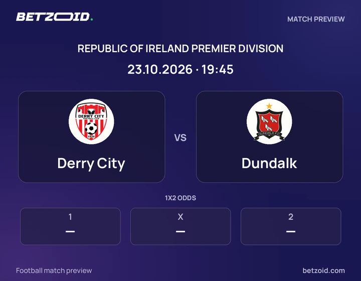 Derry City vs Dundalk: Republic of Ireland Premier Division match preview with team badges and kick-off details.