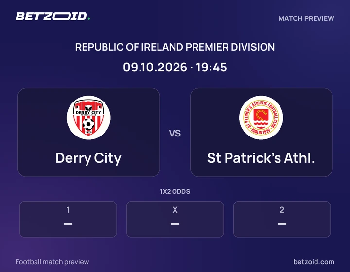 Derry City vs St Patrick's Athl.: Republic of Ireland Premier Division match preview with team badges and kick-off details.