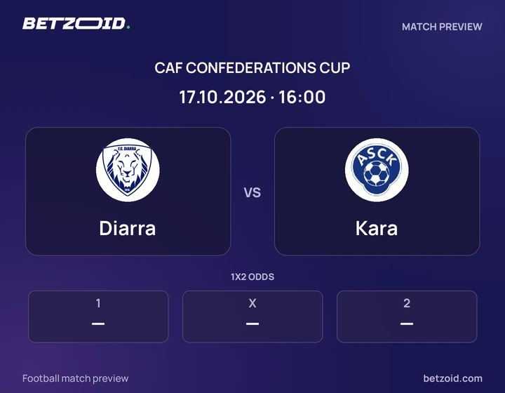 Diarra - Kara Diarra vs Kara: CAF Confederations Cup match preview with team badges and kick-off details.