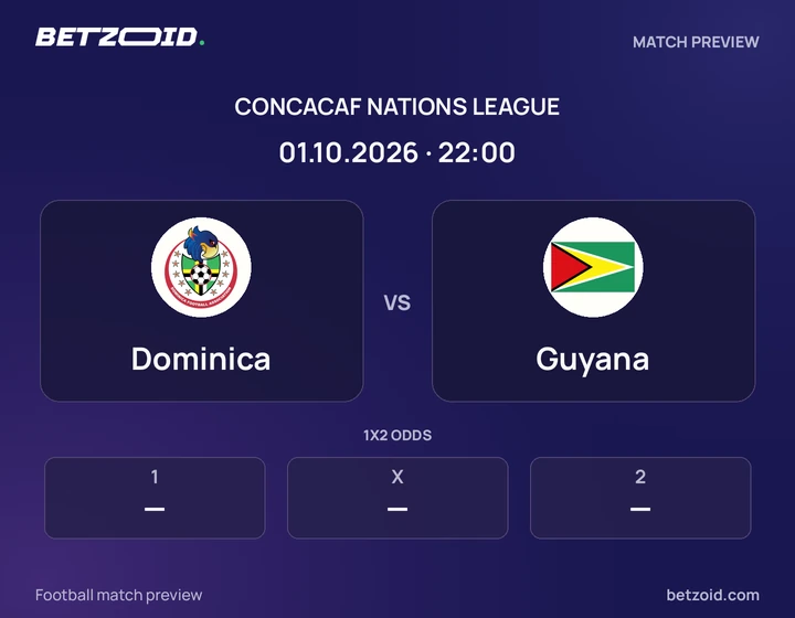 Dominica - Guyana Dominica vs Guyana: CONCACAF Nations League match preview with team badges and kick-off details.
