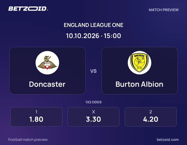 Doncaster vs Burton Albion: England League One match preview with team badges and kick-off details.