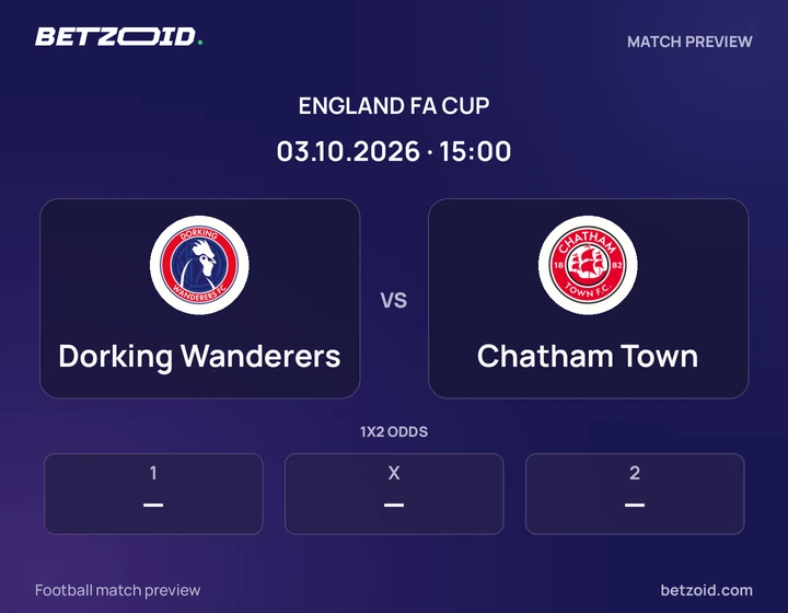 Dorking Wanderers - Chatham Town Dorking Wanderers vs Chatham Town: England FA Cup match preview with team badges and kick-off details.