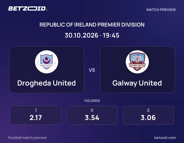Drogheda United - Galway United Drogheda United vs Galway United: Republic of Ireland Premier Division match preview with team badges and kick-off details.