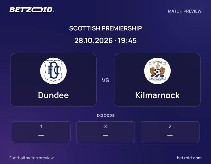 Dundee vs Kilmarnock: Scottish Premiership match preview with team badges and kick-off details.
