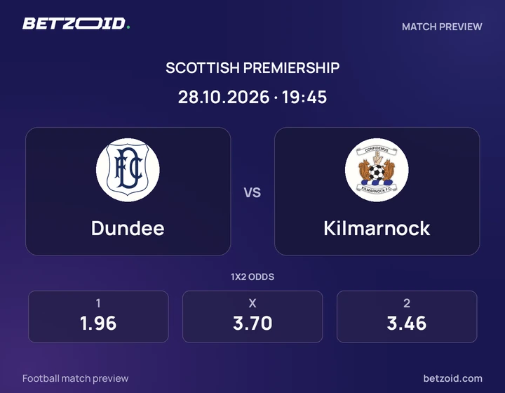 Dundee - Kilmarnock Dundee vs Kilmarnock: Scottish Premiership match preview with team badges and kick-off details.