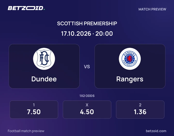 Dundee - Rangers Dundee vs Rangers: Scottish Premiership match preview with team badges and kick-off details.