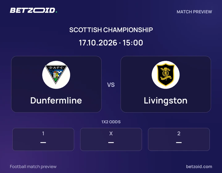 Dunfermline vs Livingston: Scottish Championship match preview with team badges and kick-off details.