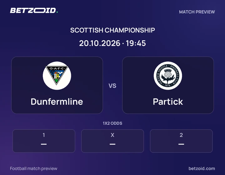 Dunfermline vs Partick: Scottish Championship match preview with team badges and kick-off details.