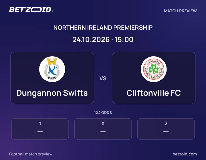 Dungannon Swifts vs Cliftonville FC: Northern Ireland Premiership match preview with team badges and kick-off details.