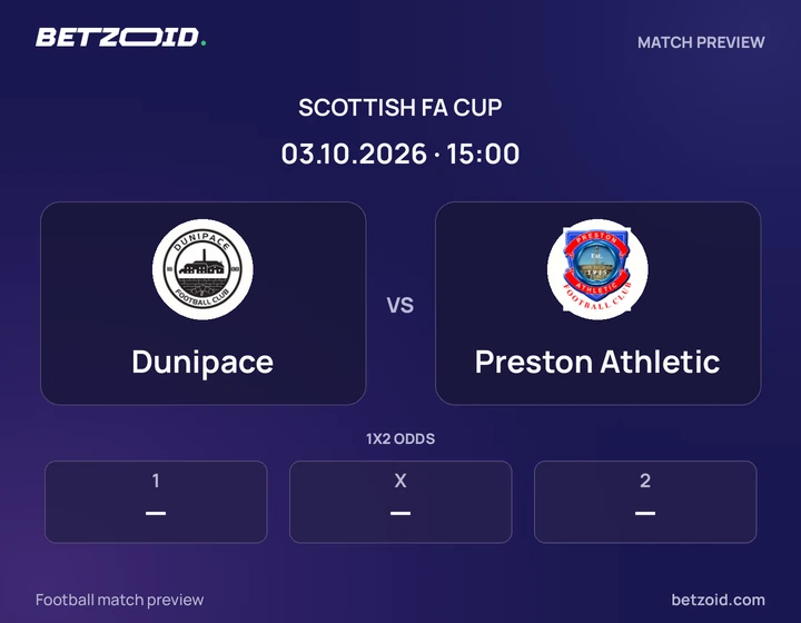 Dunipace - Preston Athletic Dunipace vs Preston Athletic: Scottish FA Cup match preview with team badges and kick-off details.