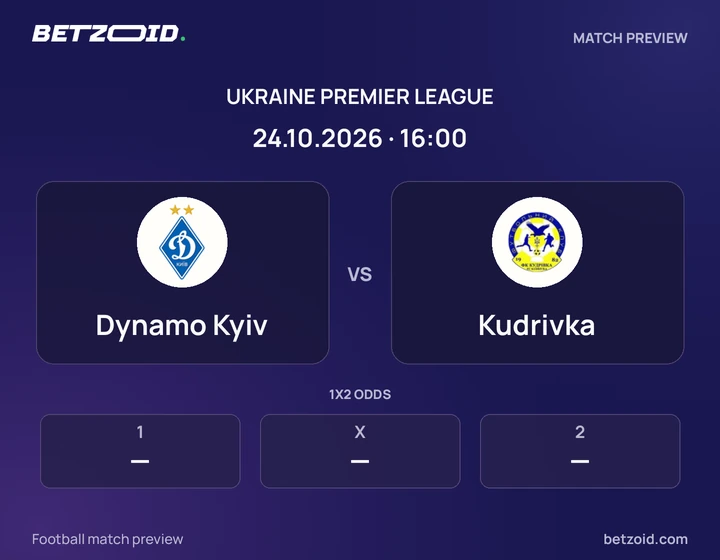 Dynamo Kyiv vs Kudrivka: Ukraine Premier League match preview with team badges and kick-off details.