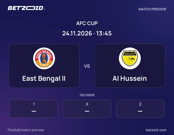 East Bengal II vs Al Hussein: AFC Cup match preview with team badges and kick-off details.