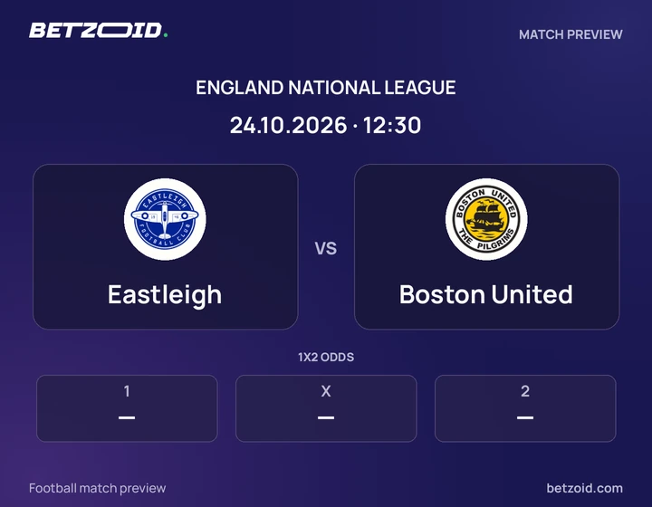Eastleigh vs Boston United: England National League match preview with team badges and kick-off details.