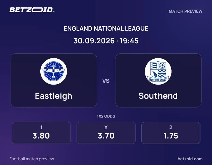 Eastleigh - Southend Eastleigh vs Southend: England National League match preview with team badges and kick-off details.