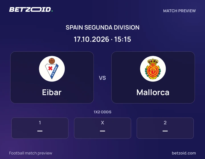 Eibar - Mallorca Eibar vs Mallorca: Spain Segunda Division match preview with team badges and kick-off details.