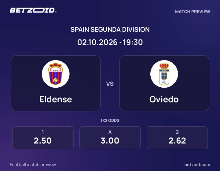 Eldense - Oviedo Eldense vs Oviedo: Spain Segunda Division match preview with team badges and kick-off details.