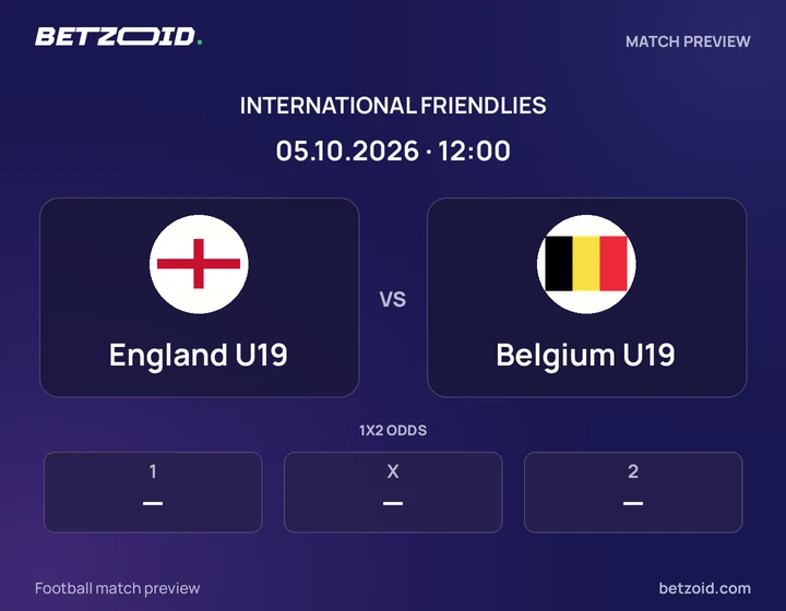 England U19 vs Belgium U19: International Friendlies match preview with team badges and kick-off details.