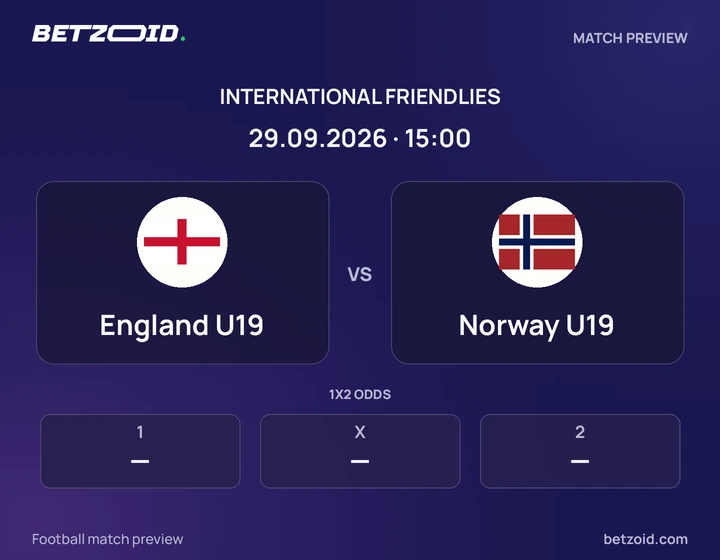 England U19 vs Norway U19: International Friendlies match preview with team badges and kick-off details.