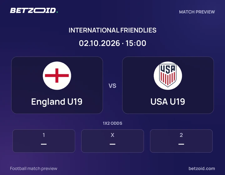 England U19 vs USA U19: International Friendlies match preview with team badges and kick-off details.