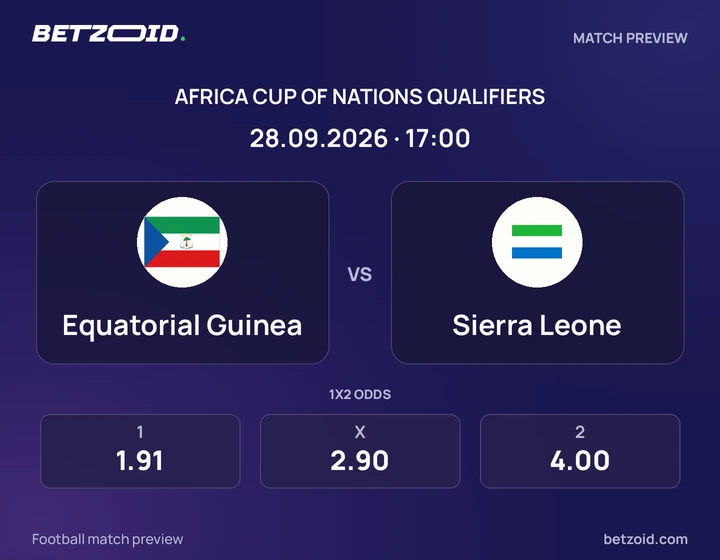 Equatorial Guinea - Sierra Leone Equatorial Guinea vs Sierra Leone: Africa Cup of Nations Qualifiers match preview with team badges and kick-off details.