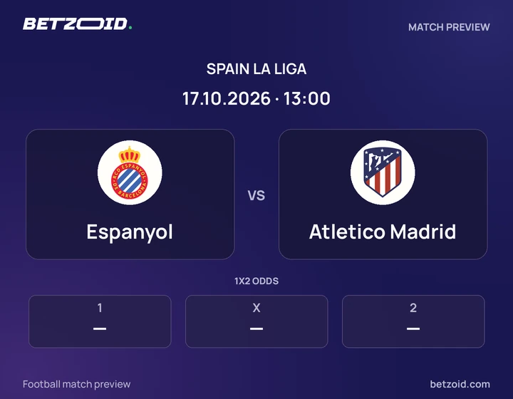 Espanyol - Atletico Madrid Espanyol vs Atletico Madrid: Spain La Liga match preview with team badges and kick-off details.