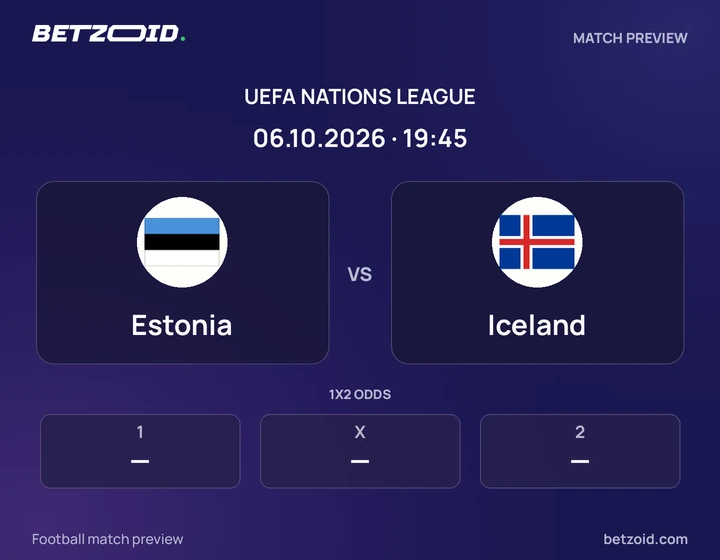Estonia vs Iceland: UEFA Nations League match preview with team badges and kick-off details.