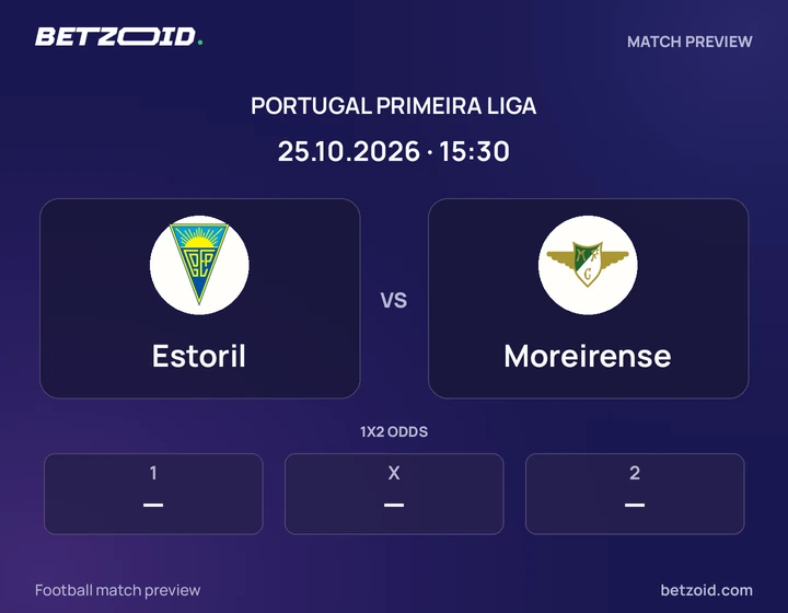 Estoril vs Moreirense: Portugal Primeira Liga match preview with team badges and kick-off details.
