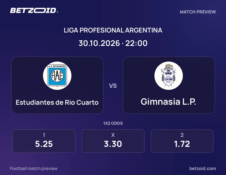 Estudiantes de Rio Cuarto vs. Gimnasia L.P. Estudiantes de Rio Cuarto vs. Gimnasia L.P.: imagen del partido de Liga Profesional Argentina.
