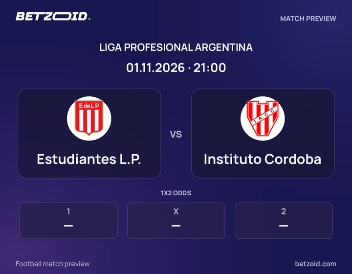 Estudiantes L.P. vs Instituto Cordoba: Liga Profesional Argentina match preview with team badges and kick-off details.