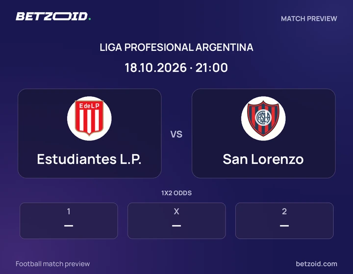 Estudiantes L.P. vs San Lorenzo: Liga Profesional Argentina match preview with team badges and kick-off details.