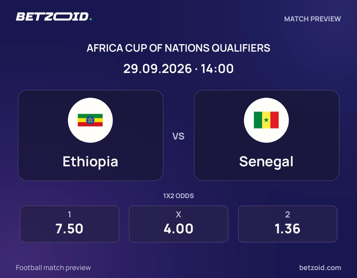 Ethiopia vs Senegal: Africa Cup of Nations Qualifiers match preview with team badges and kick-off details.