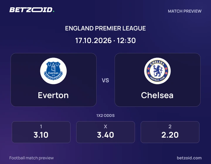 Everton - Chelsea Everton vs Chelsea: England Premier League match preview with team badges and kick-off details.