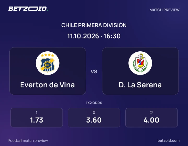 Everton de Vina vs D. La Serena: Chile Primera División match preview with team badges and kick-off details.