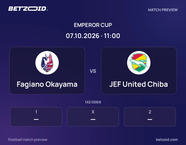 Fagiano Okayama - JEF United Chiba Fagiano Okayama vs JEF United Chiba: Emperor Cup match preview with team badges and kick-off details.