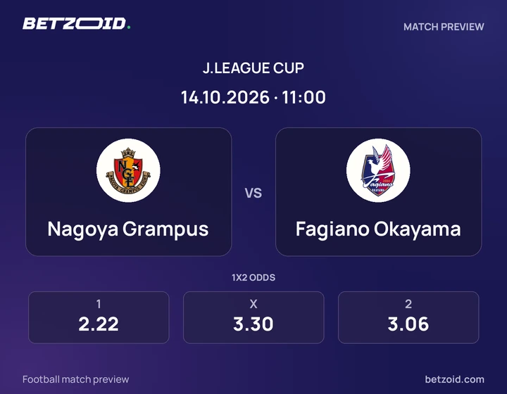 Nagoya Grampus - Fagiano Okayama Nagoya Grampus vs Fagiano Okayama: J.League Cup match preview with team badges and kick-off details.