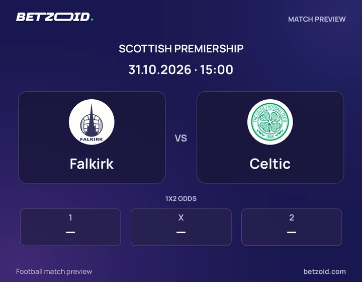 Falkirk vs Celtic: Scottish Premiership match preview with team badges and kick-off details.