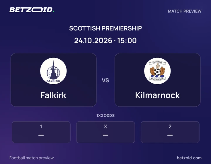 Falkirk vs Kilmarnock: Scottish Premiership match preview with team badges and kick-off details.