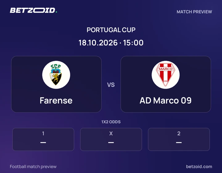 Farense - AD Marco 09 Farense vs AD Marco 09: Portugal Cup match preview with team badges and kick-off details.