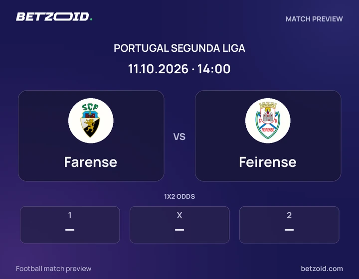 Farense - Feirense Farense vs Feirense: Portugal Segunda Liga match preview with team badges and kick-off details.